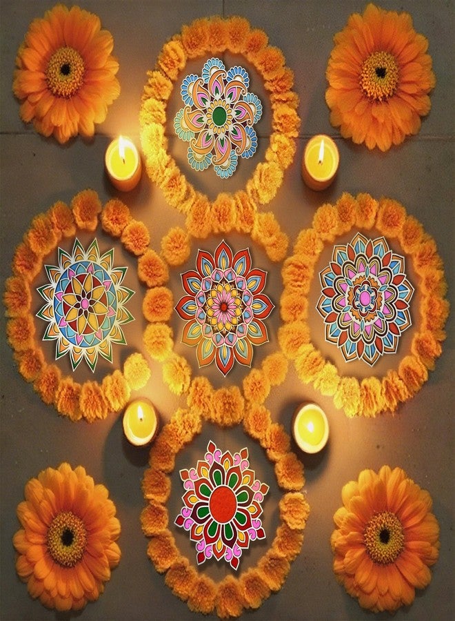 ام ال او ال ام مجموعة MLOLM الخشبية لرسم رانجولي بالرمل - 6 قطع من حصائر أحجية ماندالا قابلة لإعادة الاستخدام مع ألوان وفرشاة رانجولي لتزيين ديوالي والمهرجانات المنزلية والحفلات (3 أحجام) - Image 5